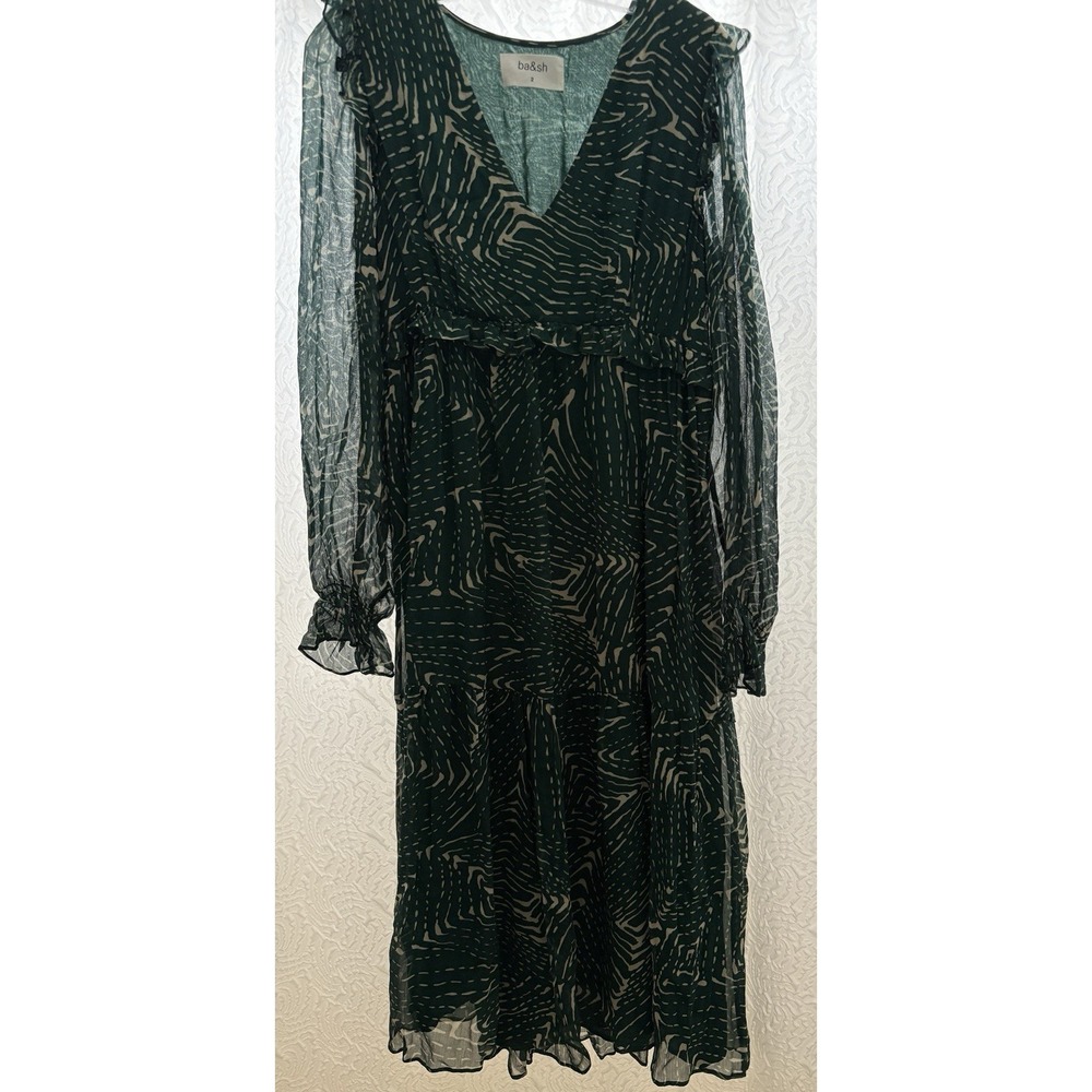 Ba&sh Lady Dress Women 2 US 6 Midi Forrest Fairy Geo Design Bohemian Green/Cream - Picture 3 of 16